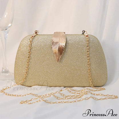 Females Foliage Pattern Clutch Bag Sparkle Chain Purse clutchbag-250126