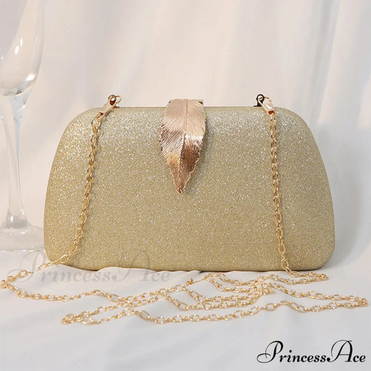 Females Foliage Pattern Clutch Bag Sparkle Chain Purse clutchbag-250126
