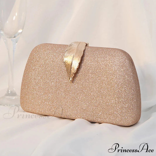 Females Foliage Pattern Clutch Bag Sparkle Chain Purse Rose Gold clutchbag-250126