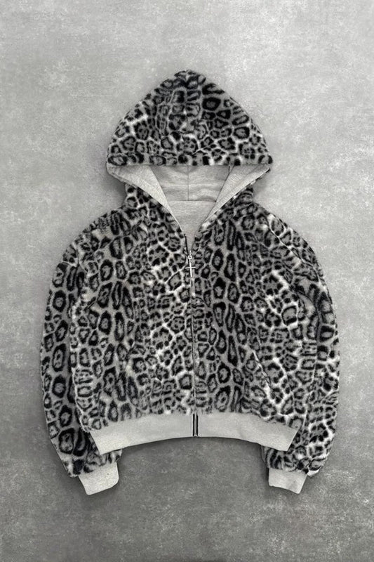 Reversible Vintage Leopard Zipper Hoodie
