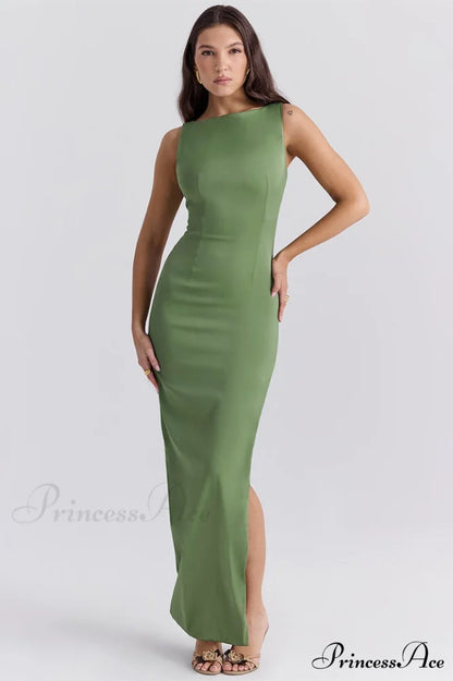 Filomena Olive Boat Charming Neck Maxi Dress XS / Olive
