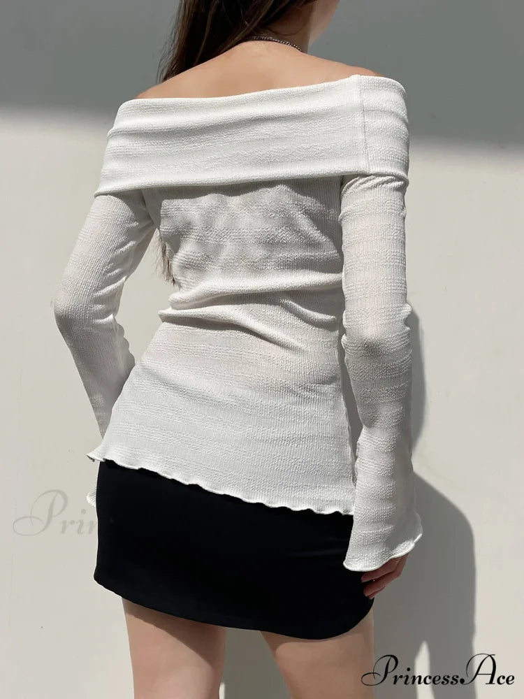 Firm Bow Divided Cut Neck Slim Flare Sleeve Extended Sleeve Knit Top knittop-250126