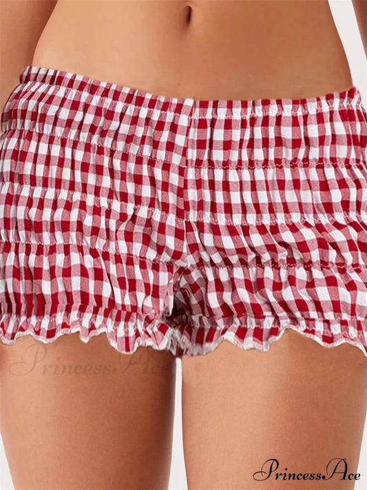 Firm Checkered Gathered Narrow Brief red / S short-250223