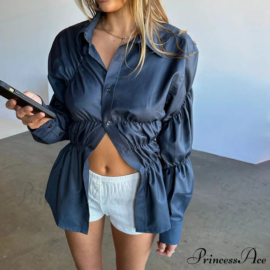 Firm Gathered Neck Blouse blouse-250223