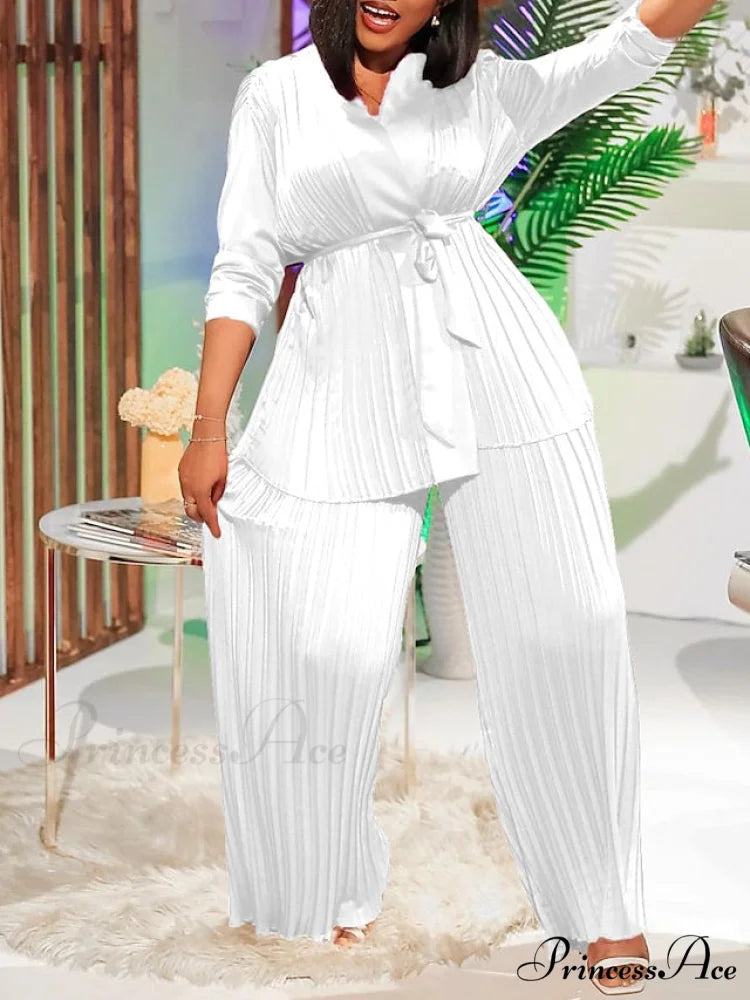 Fit Fuchsia - Pants Sets Casual Spring V White Color Daily & - Fashion Solid - Long Blouse - Red Neck - Regular Women’s