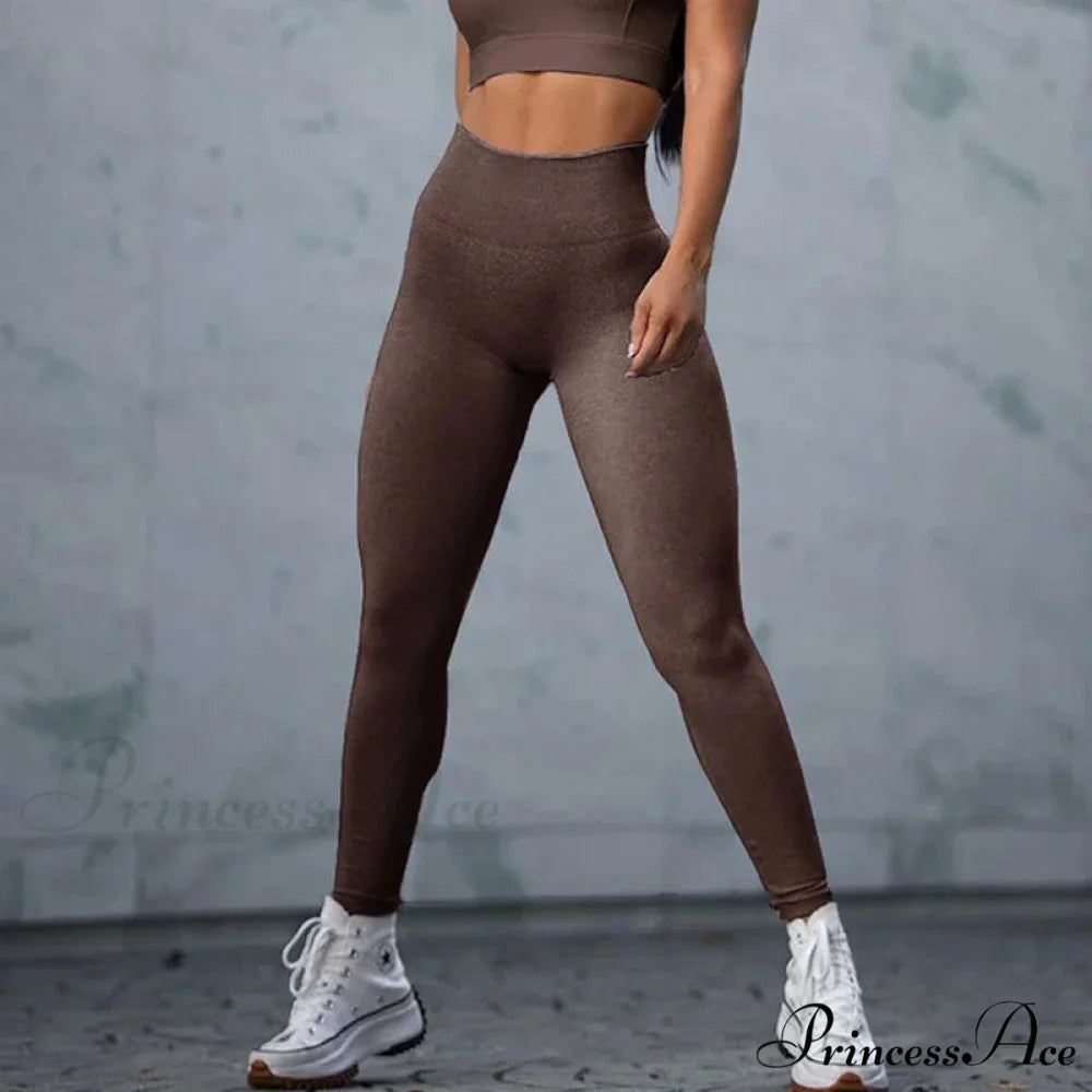 Fitness Sport Seamless Running Yoga Sportswear High Waist Push Up Athletic Slim Jogging Female Leggings BROWN / S