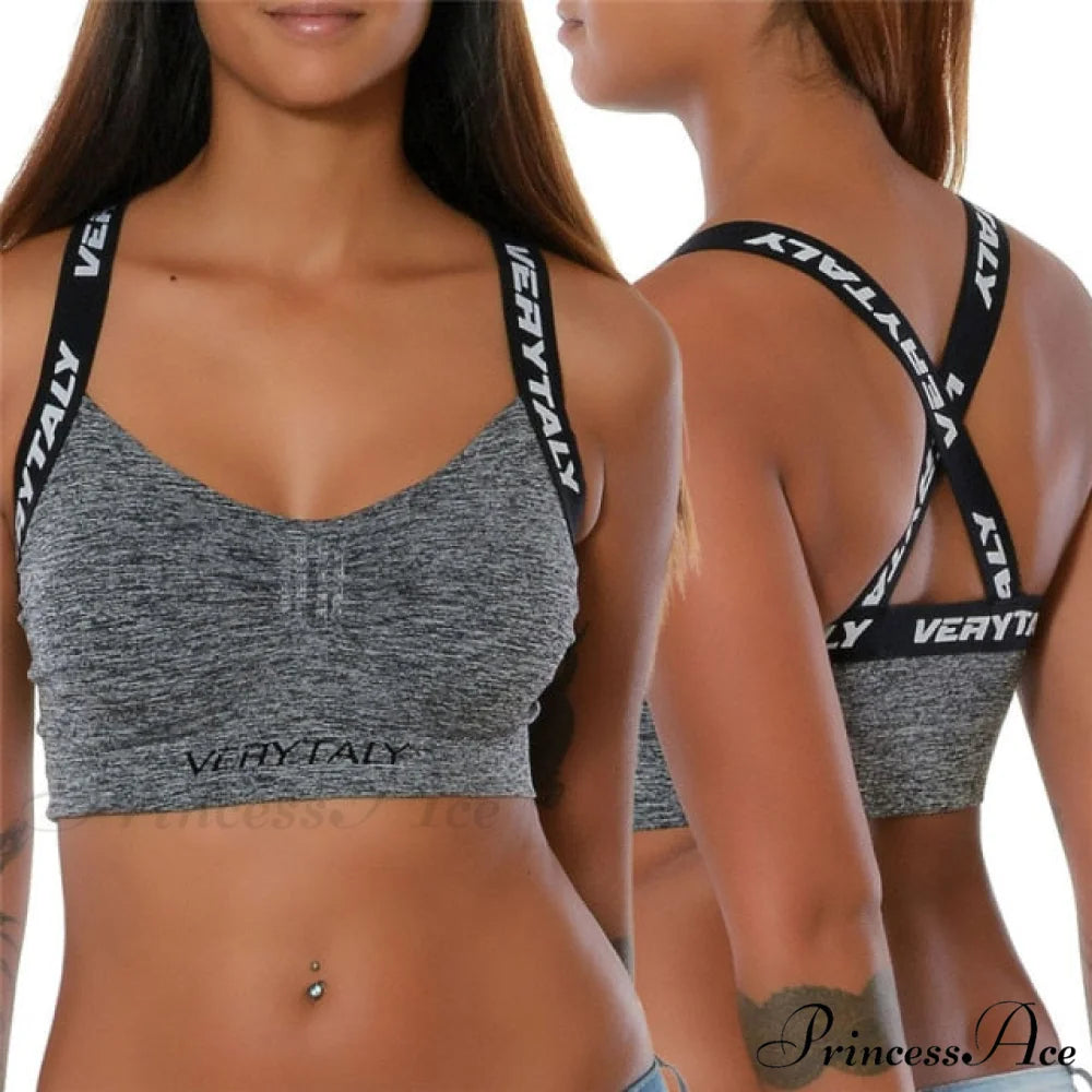 Fitness Tight Sports Letter Cropped Tank Tops gray / S