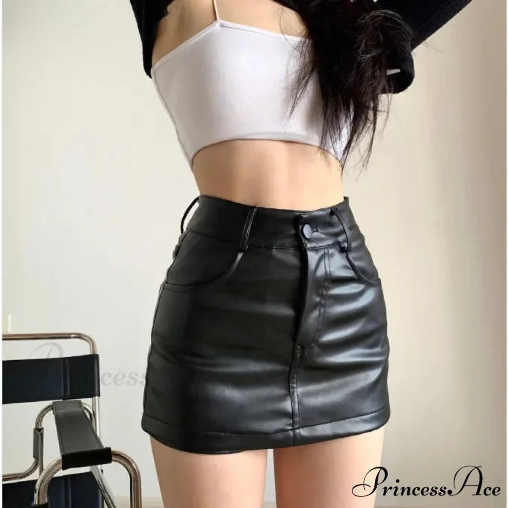 Fitted High Waist Faux Leather Skirt skirts-250223