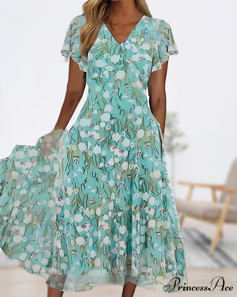 Fitted short-sleeved dress with floral print
