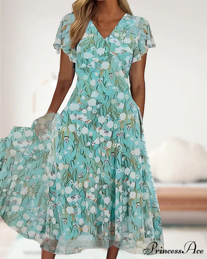 Fitted short-sleeved dress with floral print