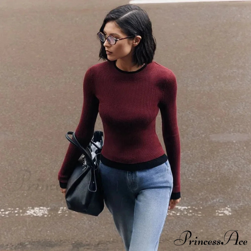 Fitted Sleek Extended Sleeve Round-neck Sweater swraters-241228
