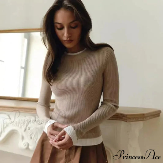 Fitted Sleek Extended Sleeve Round-neck Sweater swraters-241228