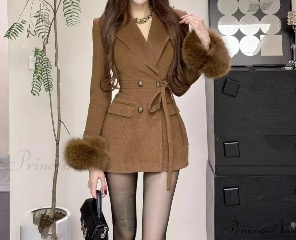 Fitted Woolen Golden Style Mid-Length Overcoat overcoats-241228