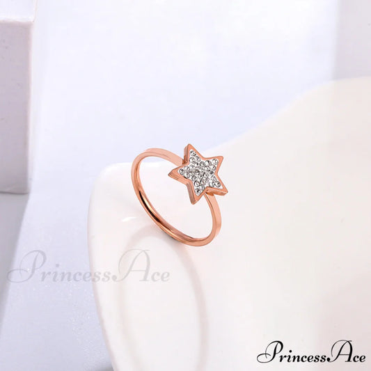 Five-pointed Star Full Diamond Titanium Steel Ring