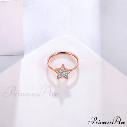 Five-pointed Star Full Diamond Titanium Steel Ring rose gold / 6