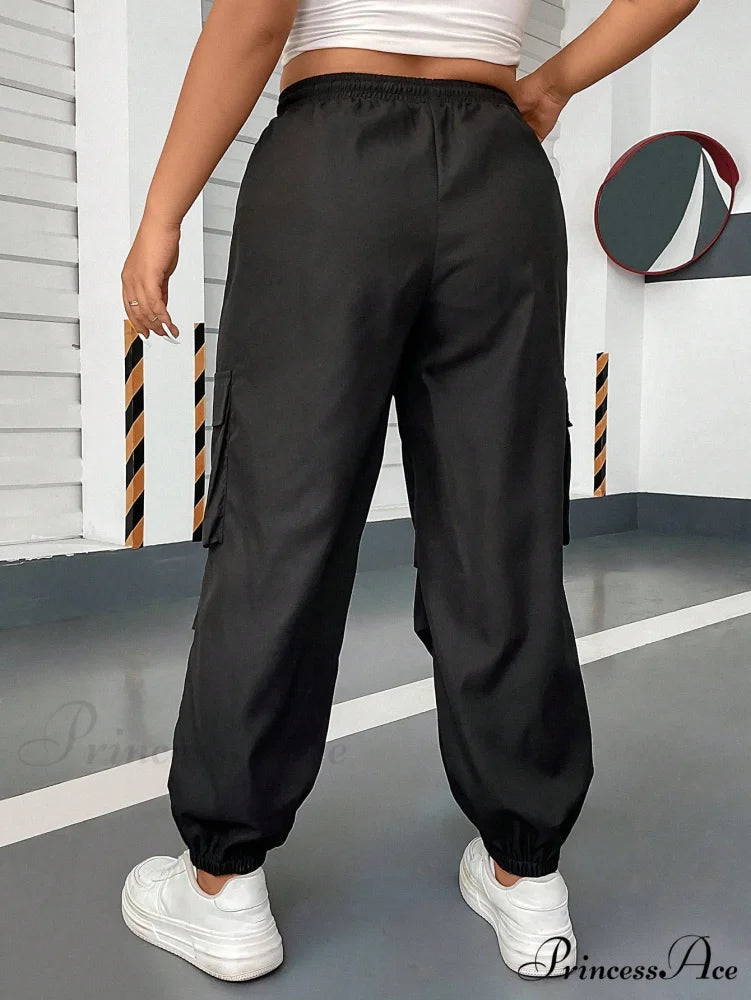 Flap Pocket Side Drawstring Waist Cargo Pants