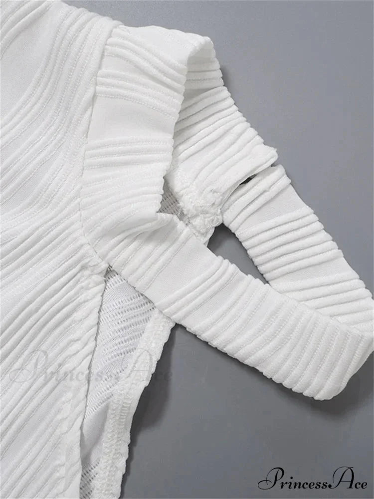 Flare Long Sleeve Ruched High Neck Off Shoulder Irregular Hem T-shirts