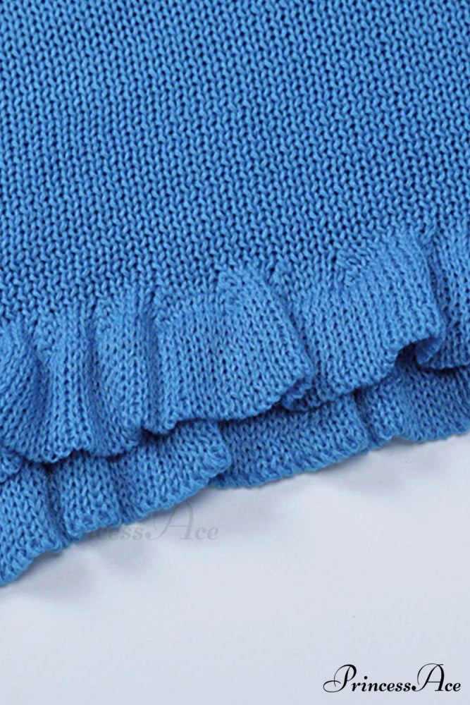 Flare Sleeve Tie-back Ruffle Hem Knit Dress