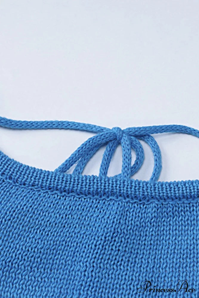 Flare Sleeve Tie-back Ruffle Hem Knit Dress