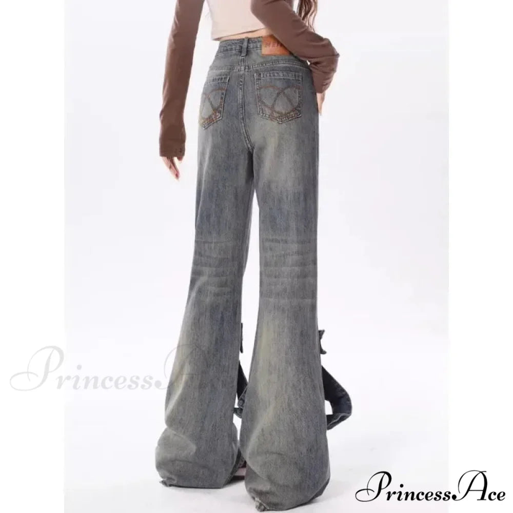 Flare Trousers Women Bow Patchwork Pants pants-241228