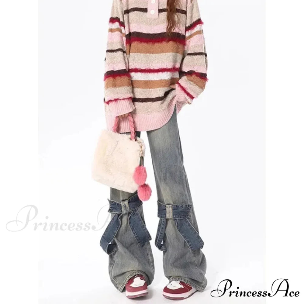 Flare Trousers Women Bow Patchwork Pants pants-241228