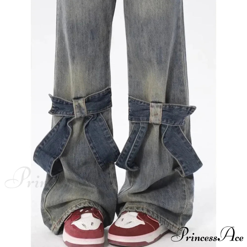 Flare Trousers Women Bow Patchwork Pants pants-241228