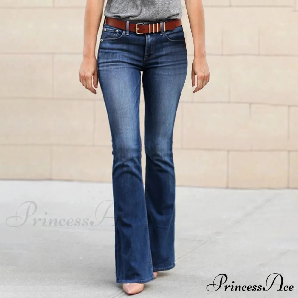 Flare Vintage Elastic Wide Leg Streetwear Jeans Dark Blue / S