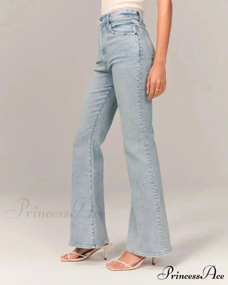 Flare Vintage Ladies Fashion Stretch Pocket Plus Size Wide Denim Jean