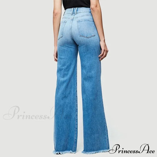 Flare Women High Waist Slim Vintage Fashion Streetwear Stretch Casual Full Length Loose Wide Leg Jean