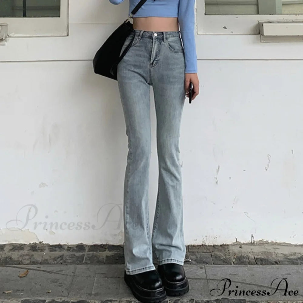 Flared Blue Straight Slim Body Jeans Light Blue / S