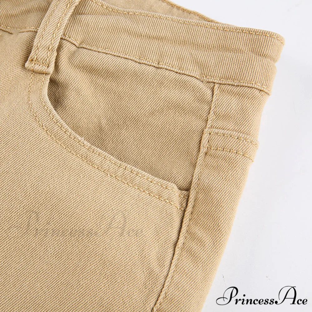 Flared High Black Jeans and in Waist Brown for Khaki Women