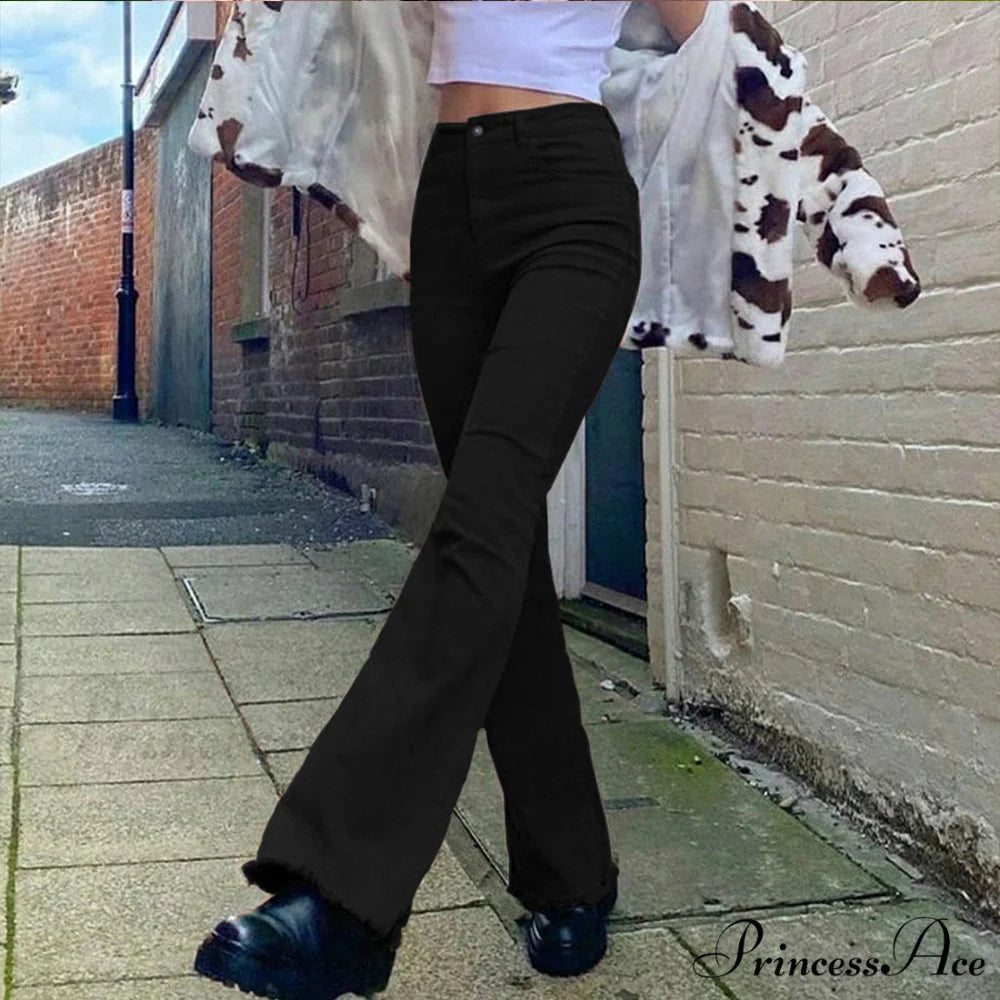 Flared High Black Jeans and in Waist Brown for Khaki Women
