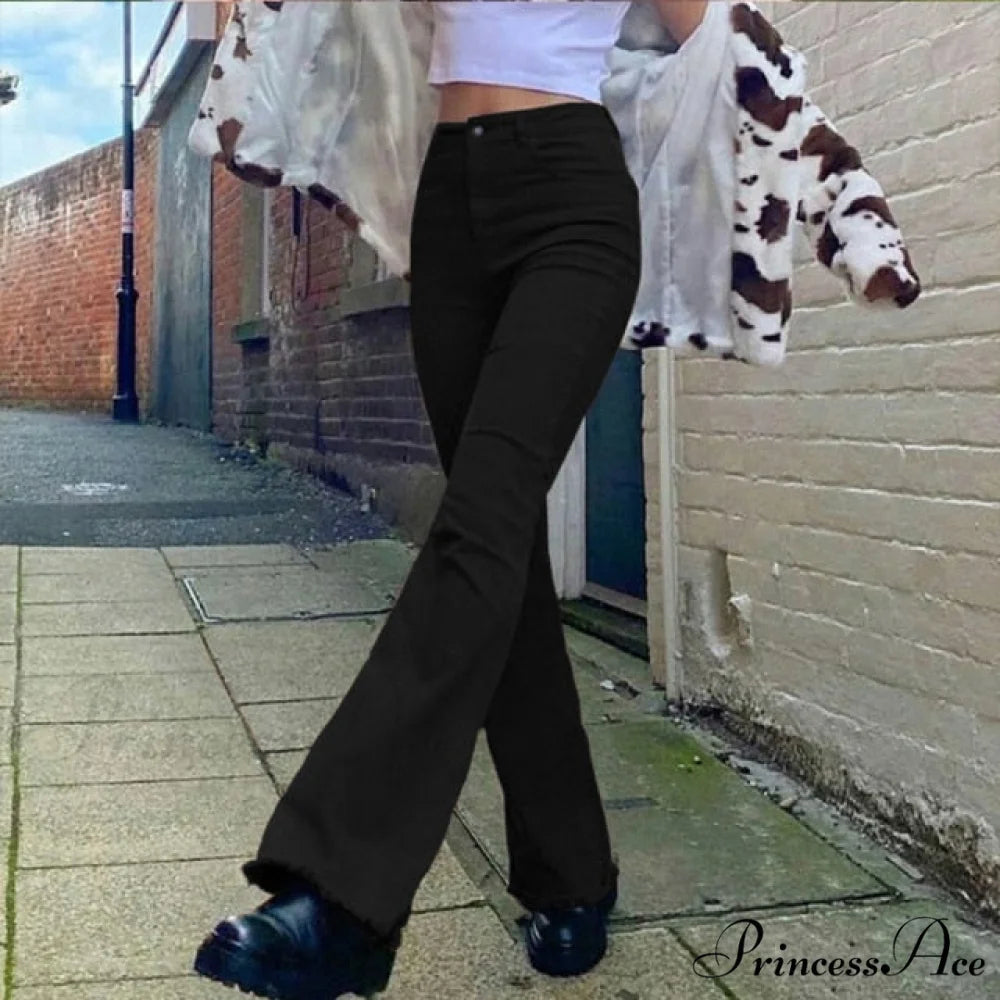 Flared High Black Jeans and in Waist Brown for Khaki Women Black Flared jeans / S
