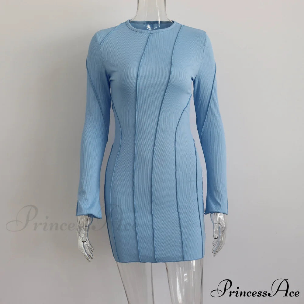 Flared Sleeve Dress M / Light Blue