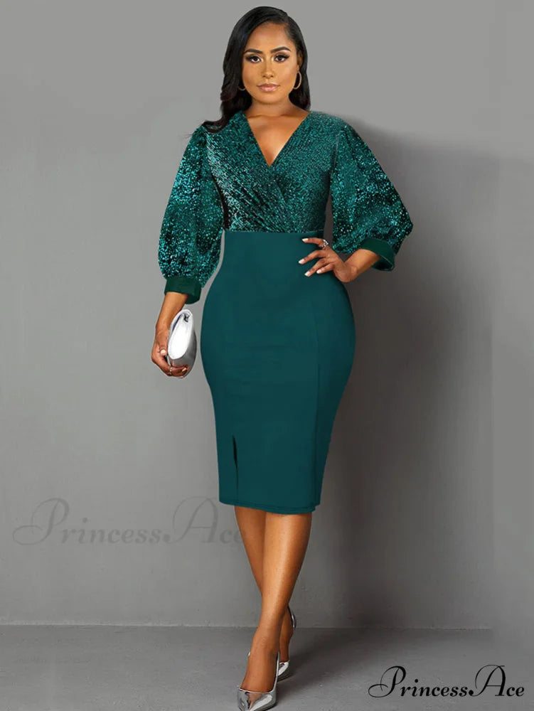 Flared Sleeves Graceful Button Shirt Dress Green / L