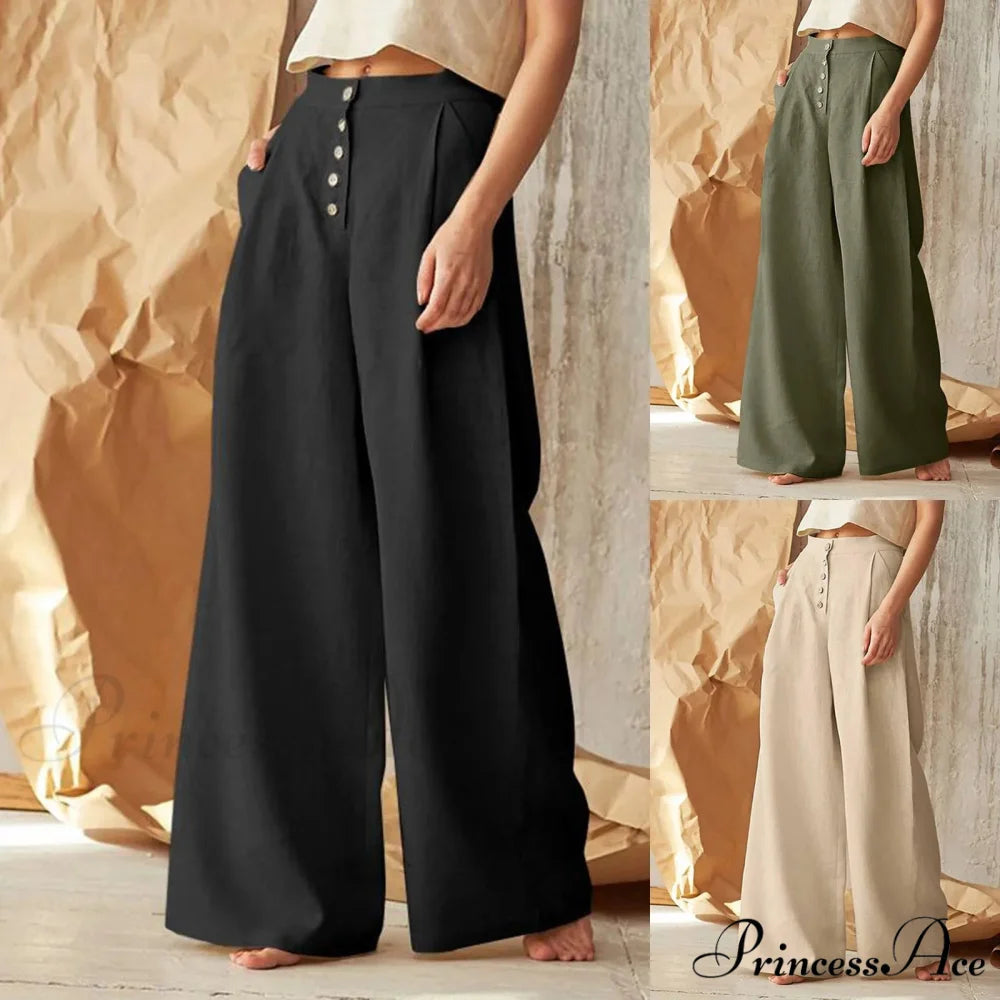 Flared Solid Hue High Waist Cotton Linen Pant pant-250223