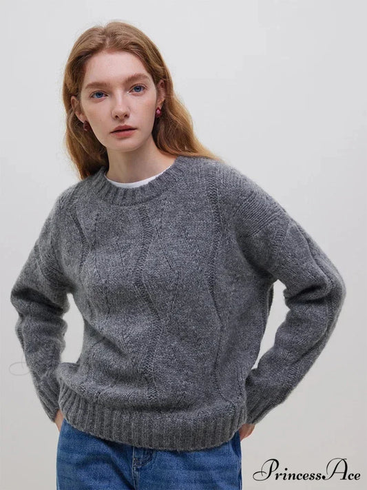 Fleece Angora Perforated Drop Sleeve Pullover GRAY / S swraters-241228