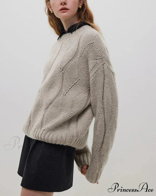 Fleece Angora Perforated Drop Sleeve Pullover swraters-241228