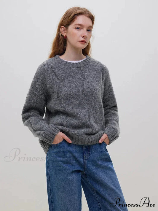 Fleece Angora Perforated Drop Sleeve Pullover swraters-241228