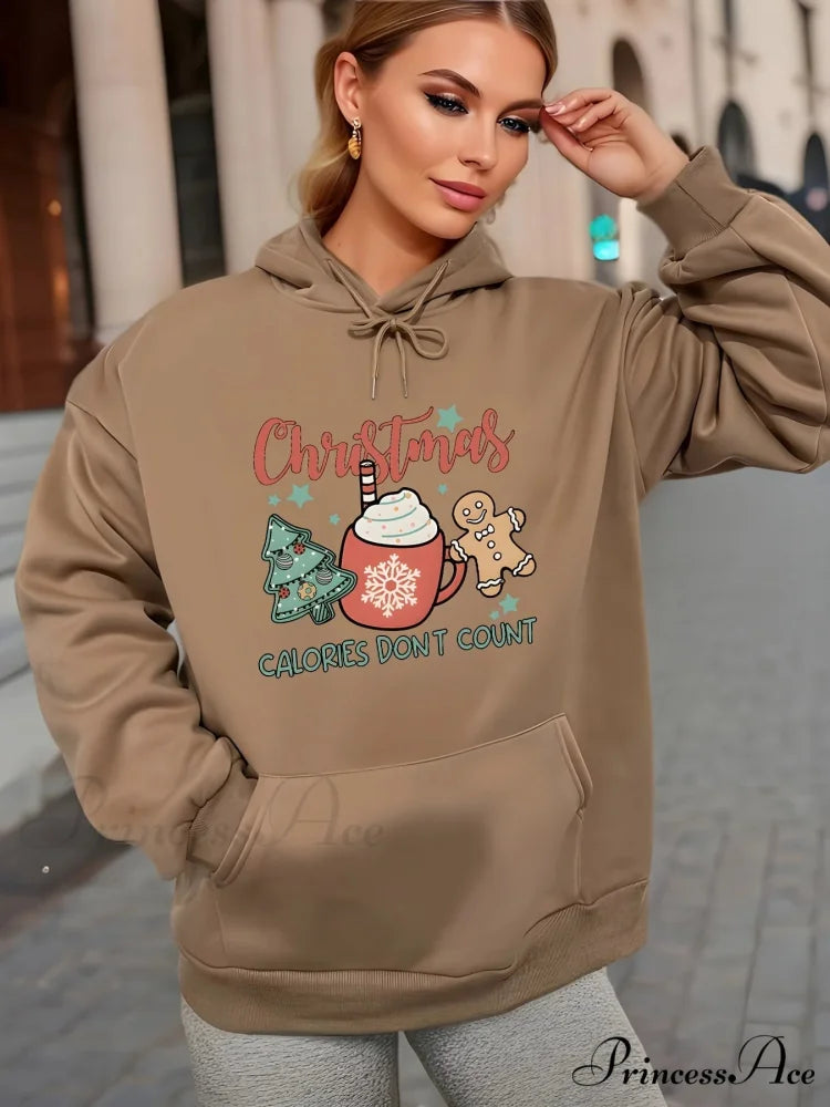 Fleece Lined Casual Drawstring Sports Christmas Tree Hoodie brown / S Christmas Hoodies-L