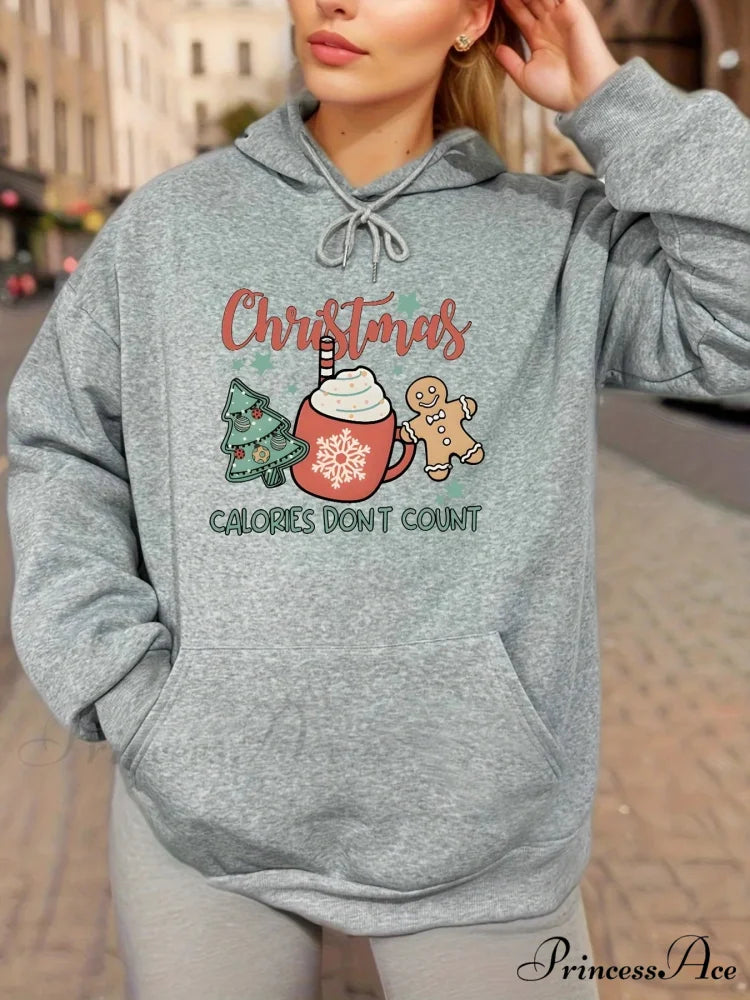 Fleece Lined Casual Drawstring Sports Christmas Tree Hoodie gray / S Christmas Hoodies-L