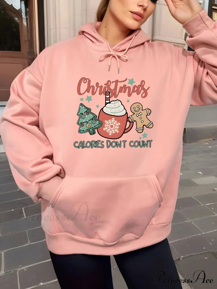 Fleece Lined Casual Drawstring Sports Christmas Tree Hoodie pink / S Christmas Hoodies-L