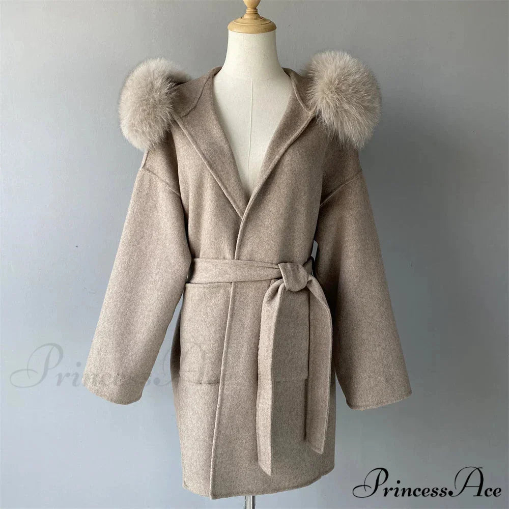 Fleece Sly Fur Hooded Winter Overcoat Khaki / XXS overcoats-241228