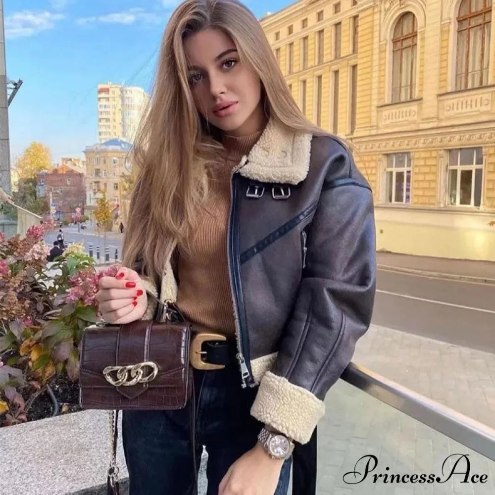 Fleece Solid Graceful Pockets Lapel Coat S / Brown