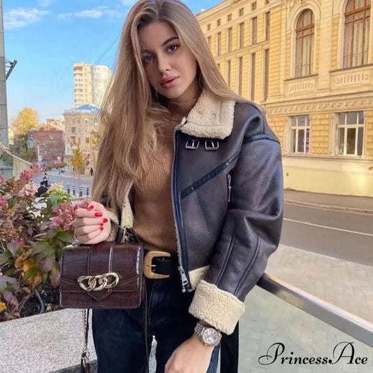 Fleece Solid Graceful Pockets Lapel Coat S / Brown