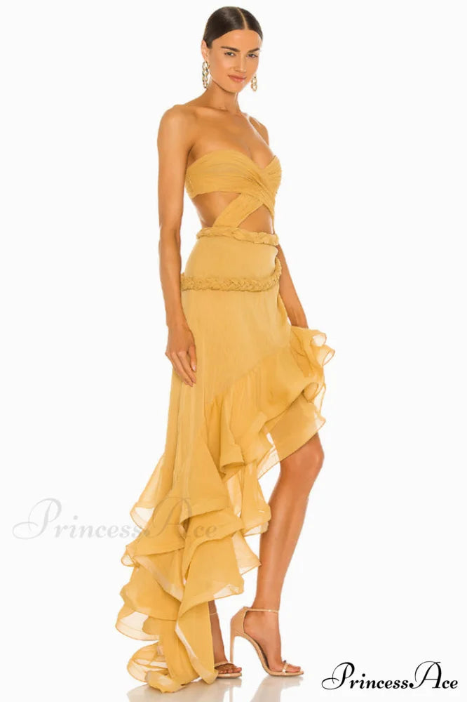 Fleur Yellow Stylish Strapless Cutout Gown