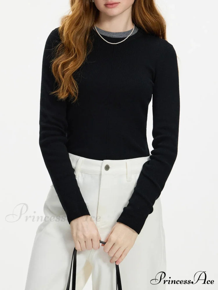 Flexible Circular Neck Woven Jumper Black / XS swraters-241228