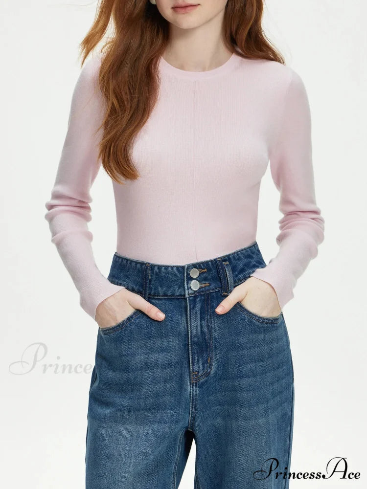 Flexible Circular Neck Woven Jumper Pink / XS swraters-241228