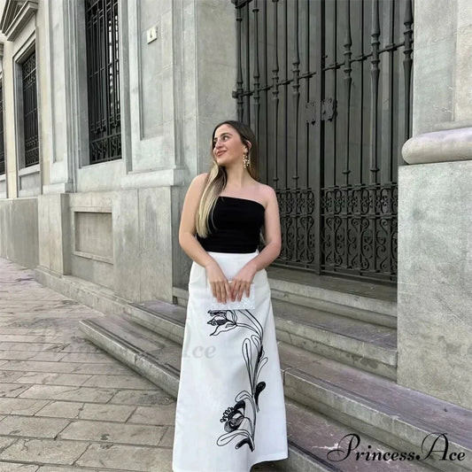 Flexible Different Colored Flower Embroidery High Waist Skirt WHITE / S skirt-250126