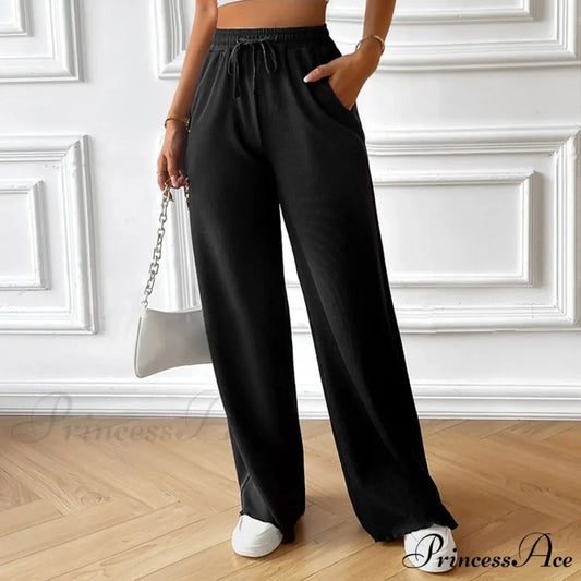 Flexible High Waist Linen Wide Leg Trousers Black / S pants-241228